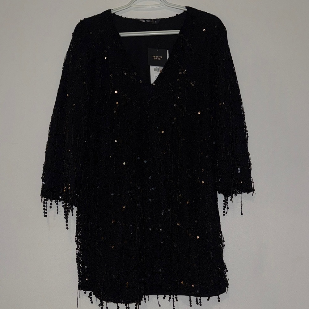 Zara Black Sequin Holiday Dress